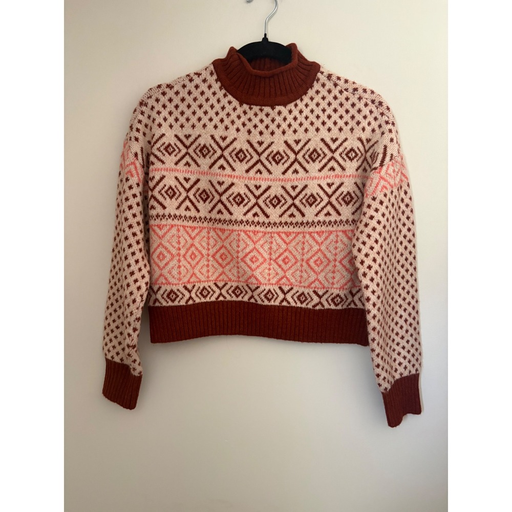 American Eagle Outfitters Small Fair Isle Mock Neck Cropped Sweater Retro Preppy